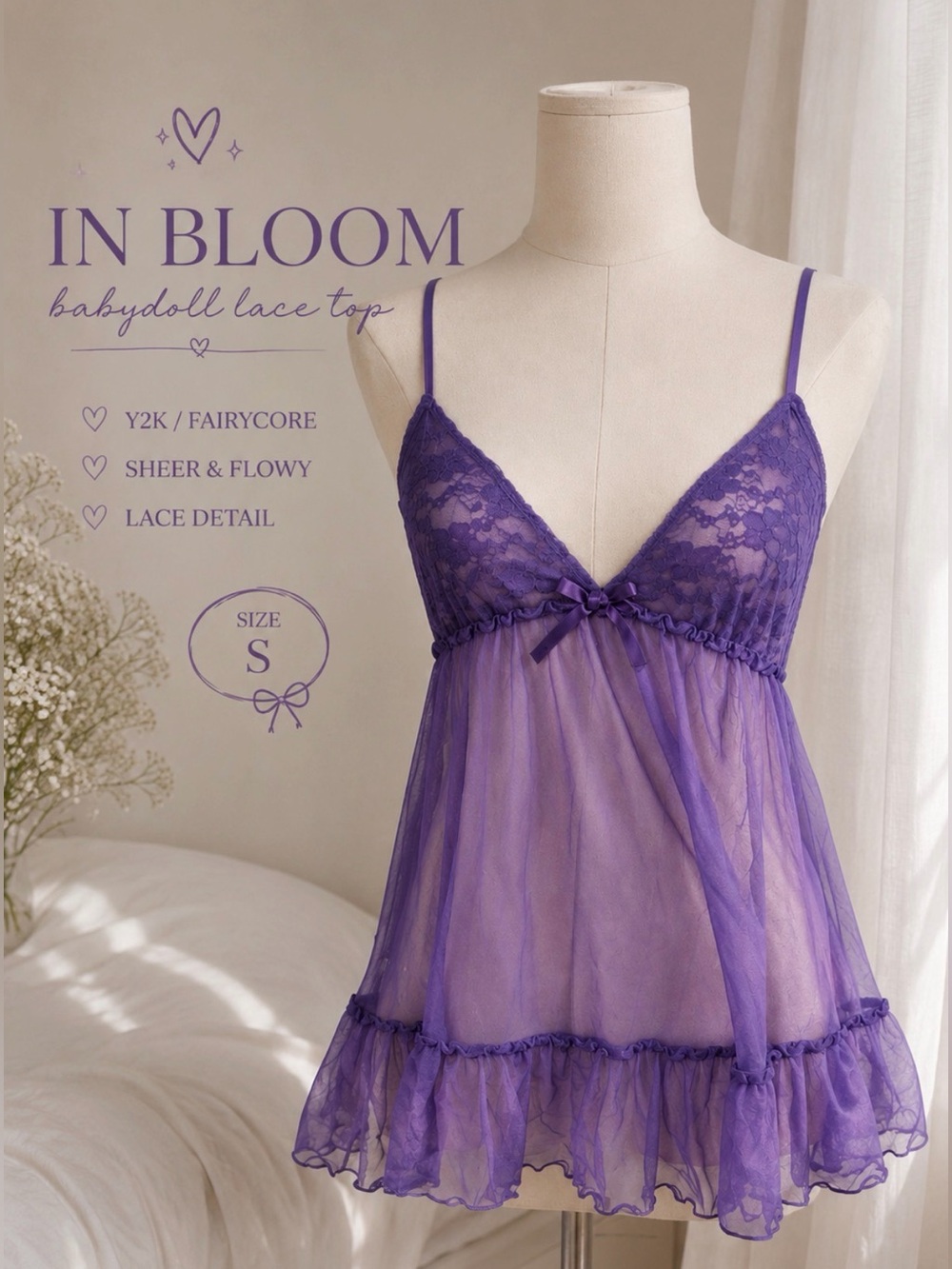 In bloom babydoll lace purple top Y2K/fairy S